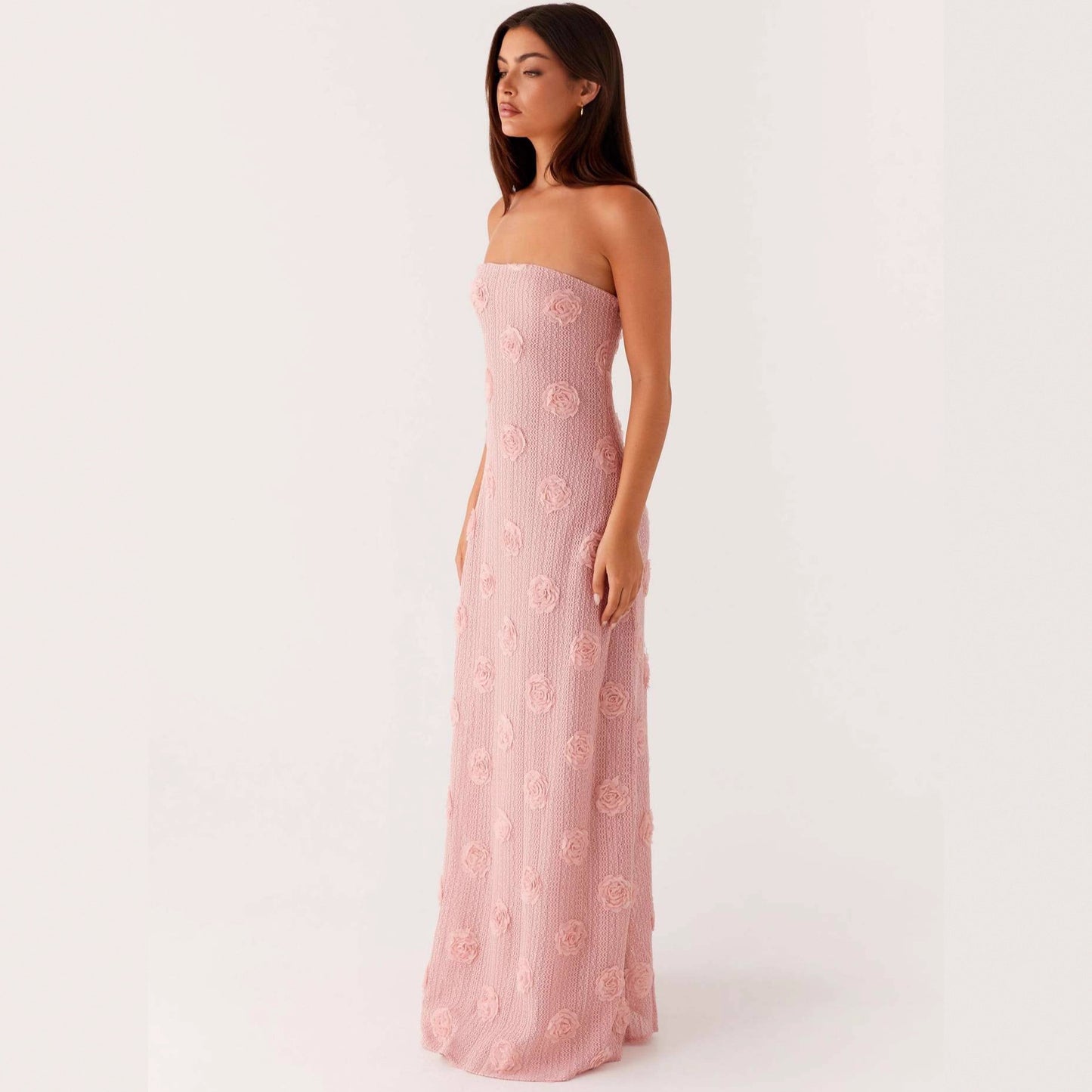flower strapless maxi dress