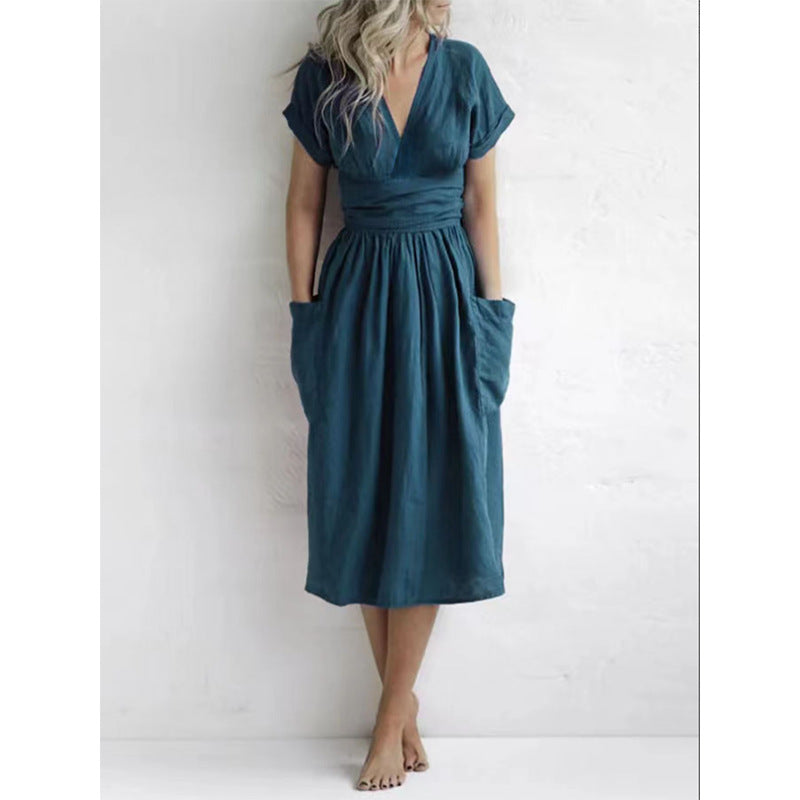 Cotton and linen casual pocket dress