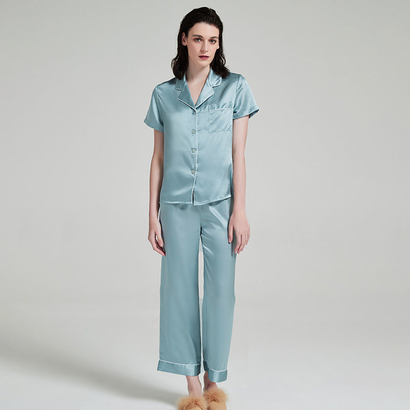 silk pajamas short sleeves and shorts two-piece set