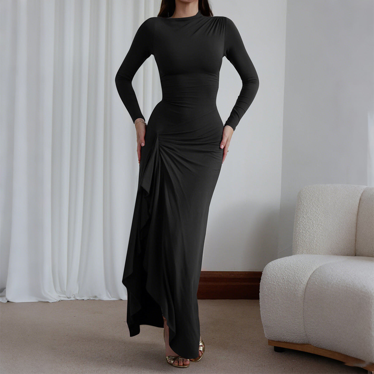 long dress with draping detail