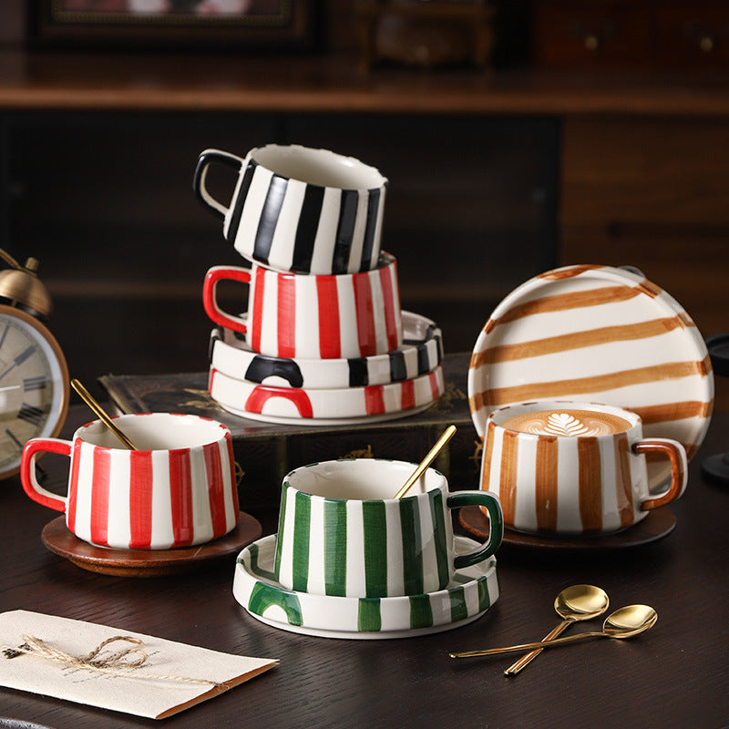 Hand-painted striped ceramic mugs