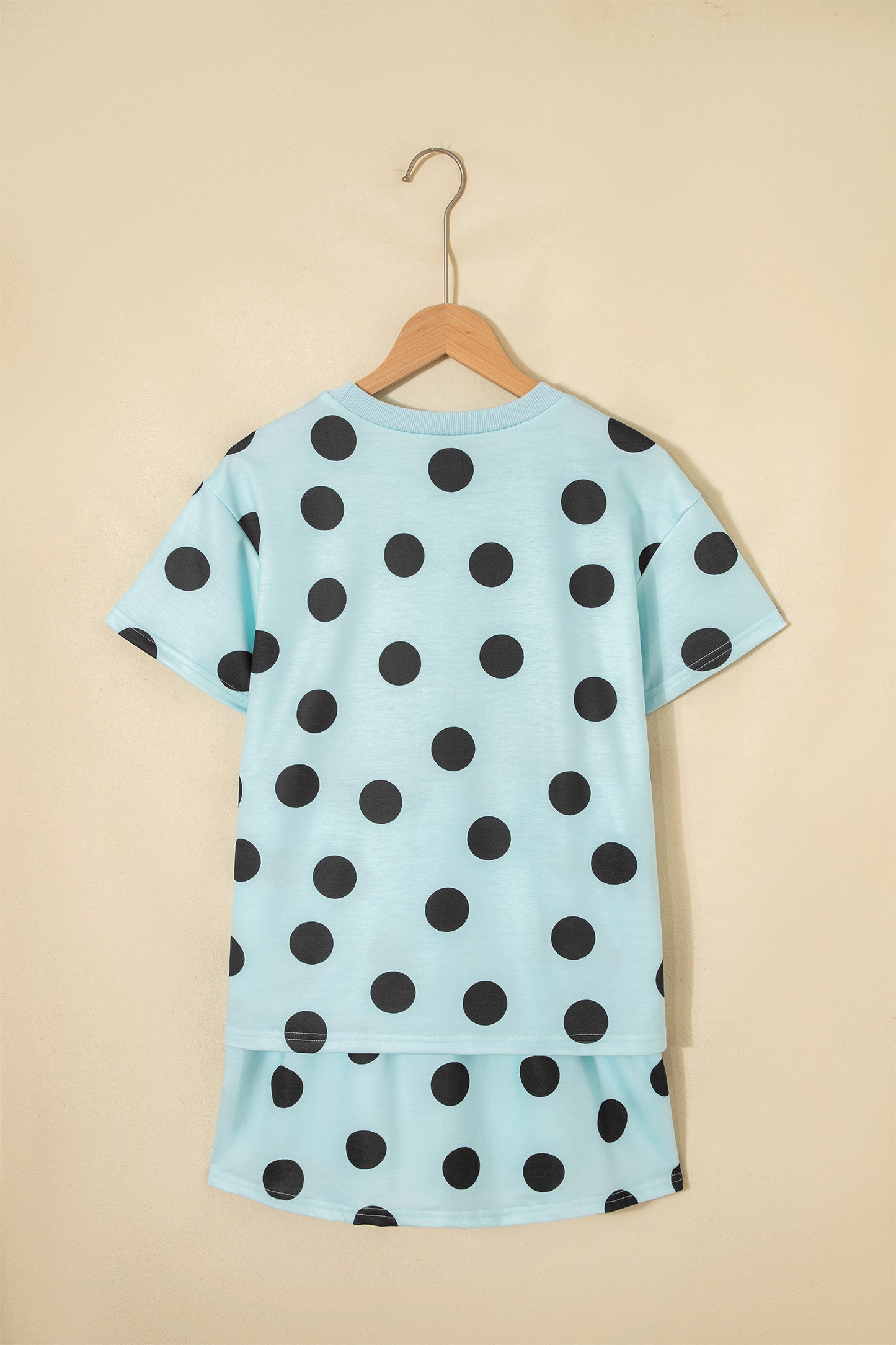 Sky Blue Polka Dot Short Sleeve Top Casual Skort 2pcs Outfit