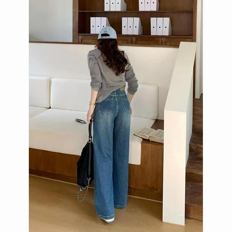 High-waisted wide straight-leg jean