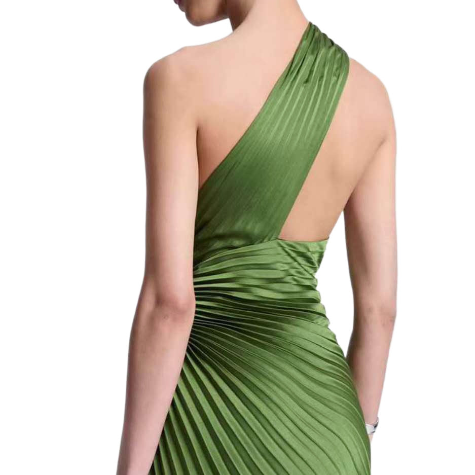 ruched one shoulder dress with pleated detail