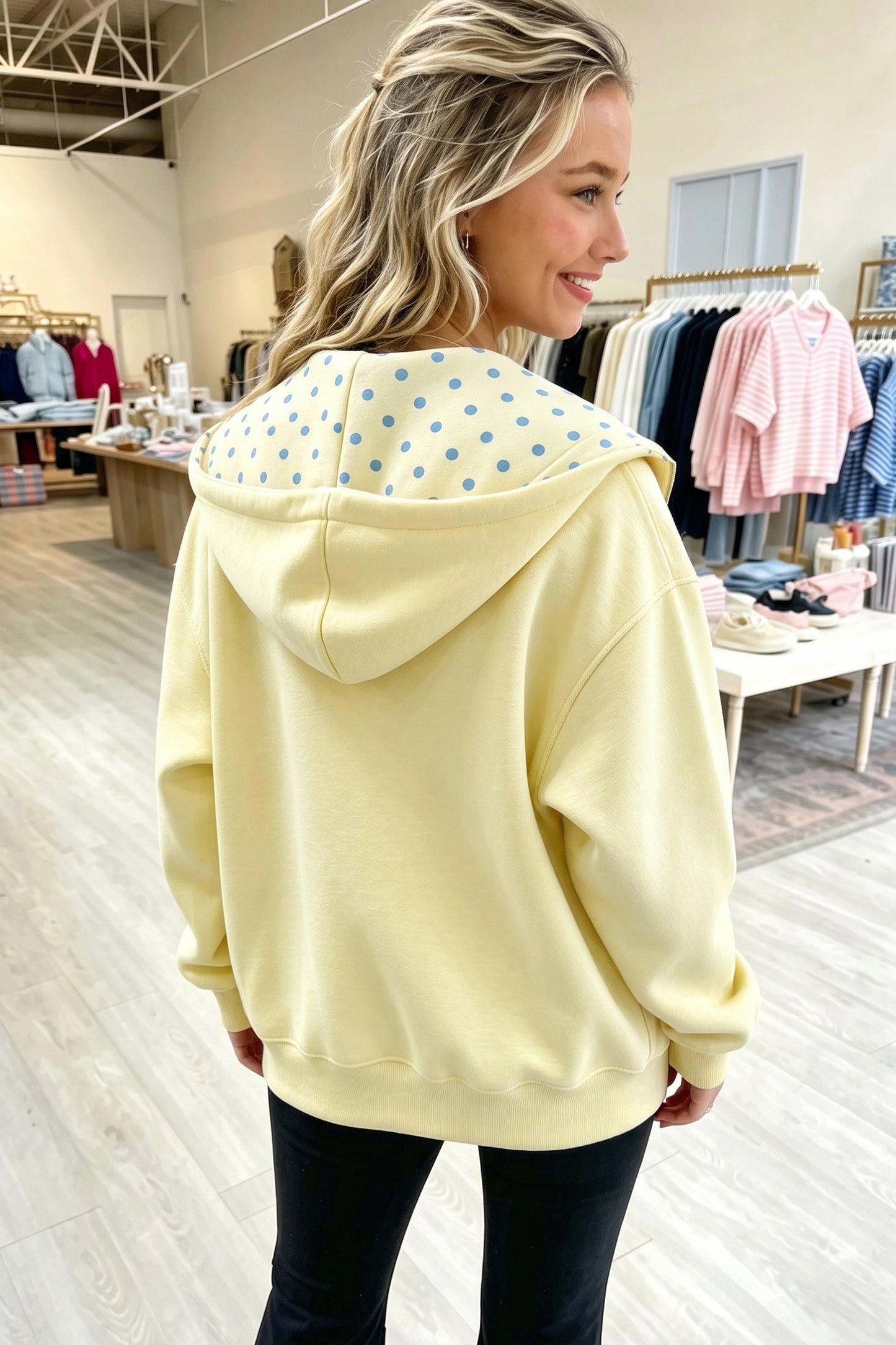Beau Blue Polka Dot Hooded Zip-Up Sweatshirt