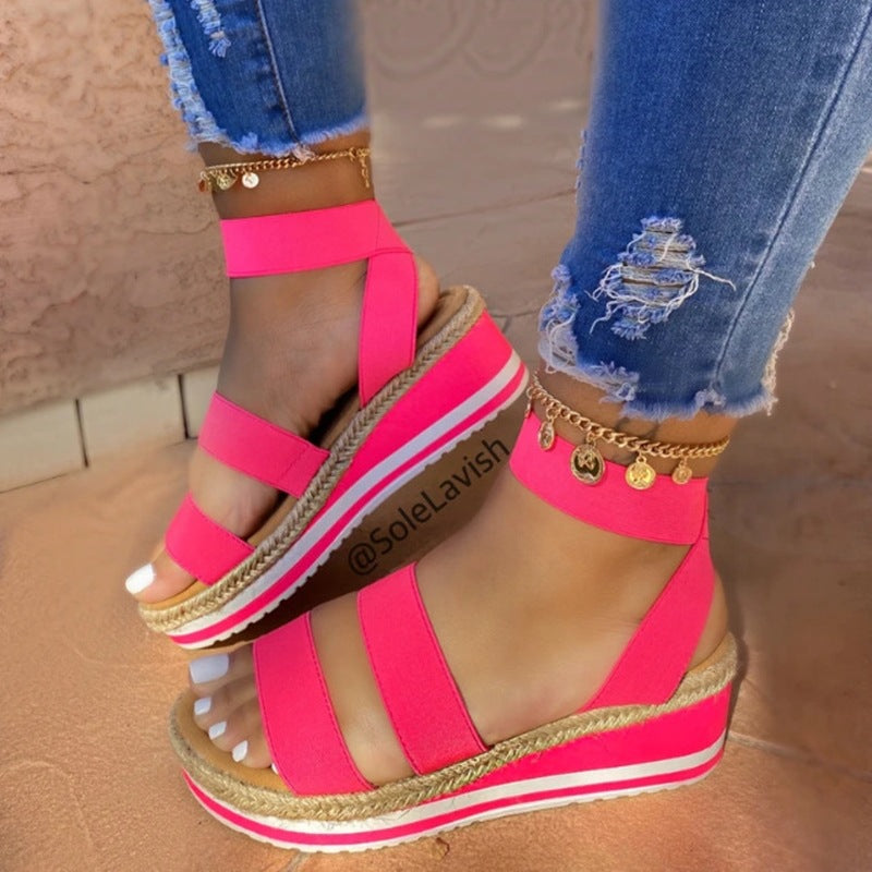 women's platform sandals with elastic straps