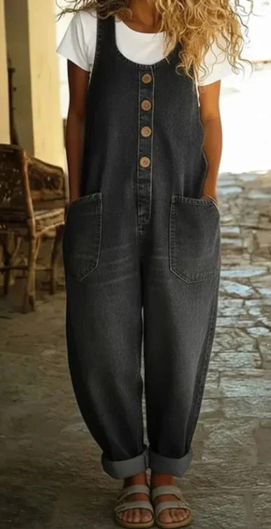 wide-leg denim jumpsuit