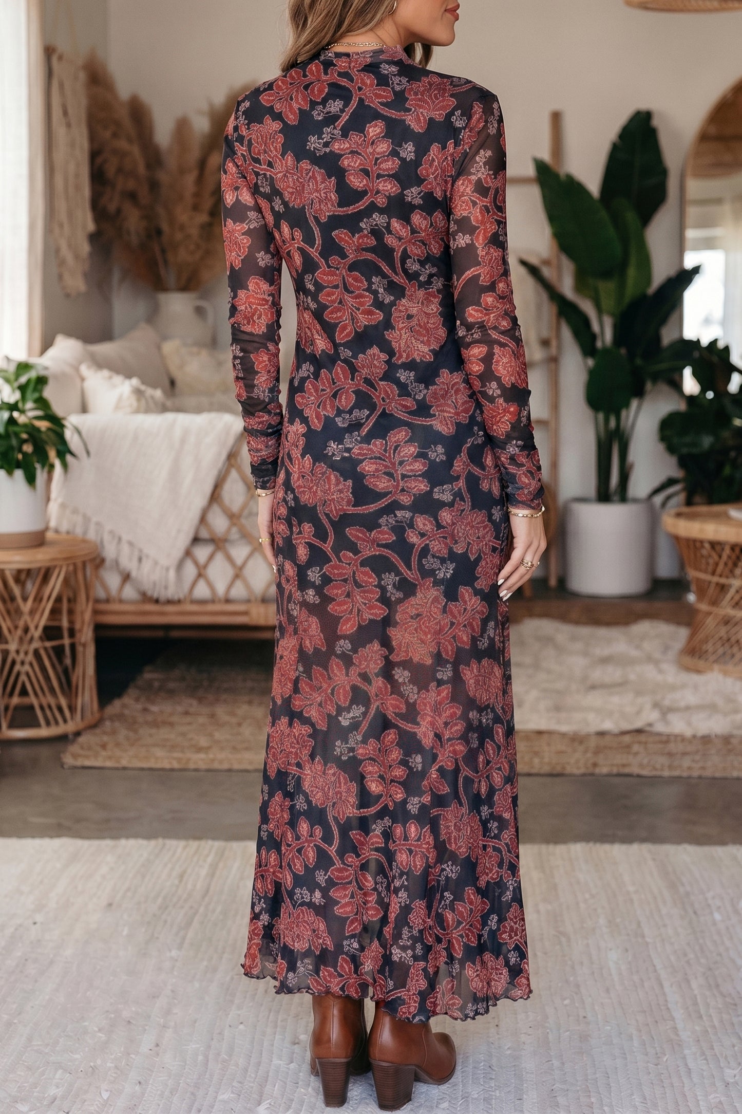 Black Morning Spice Floral Maxi Dress