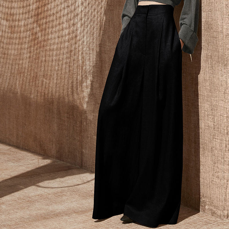 floor-length, wide-leg pants, high-waisted version