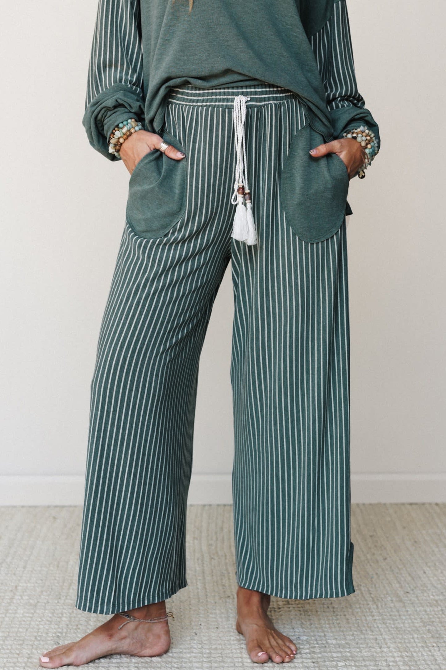 Green Bay Rae Edge Patchwork Long Sleeve Top Pocket Casual Pants 2pcs Set