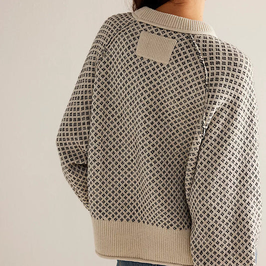 long-sleeved jacquard round-neck sweater