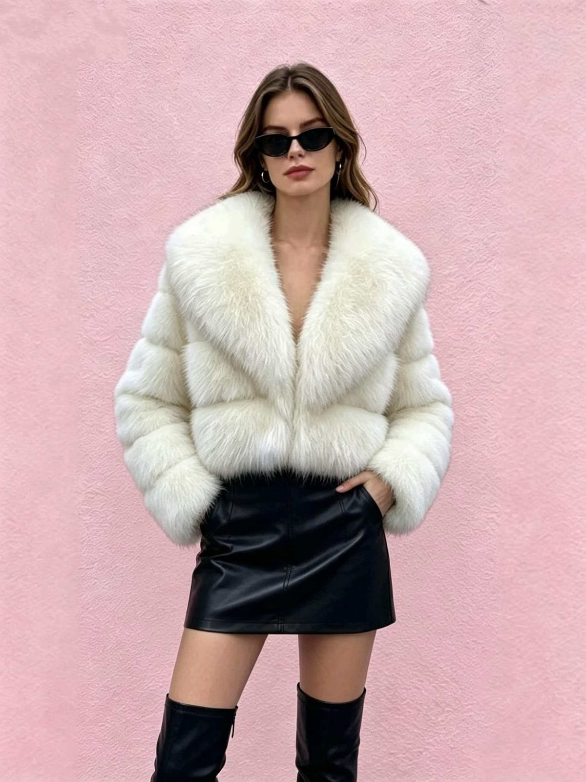 Short women's faux fur coat