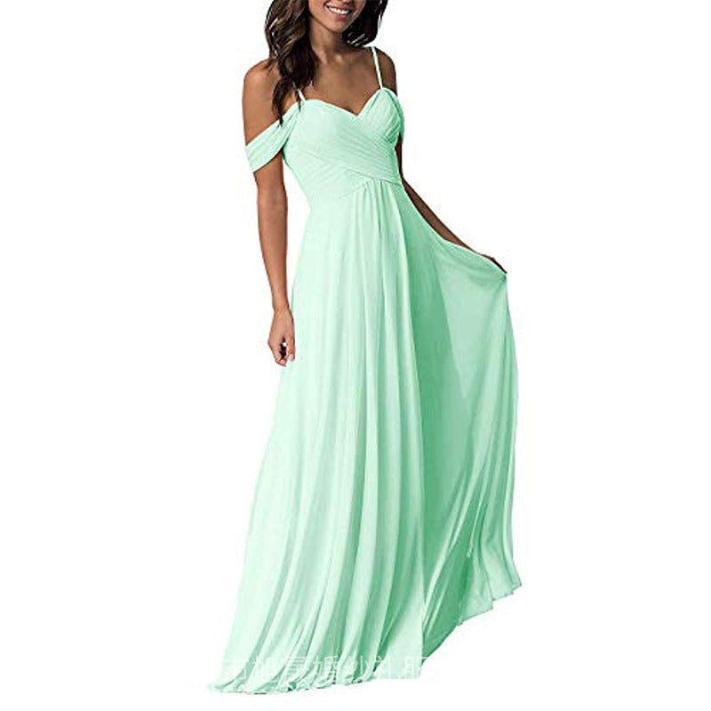 Women's off-the-shoulder chiffon pleated  gown