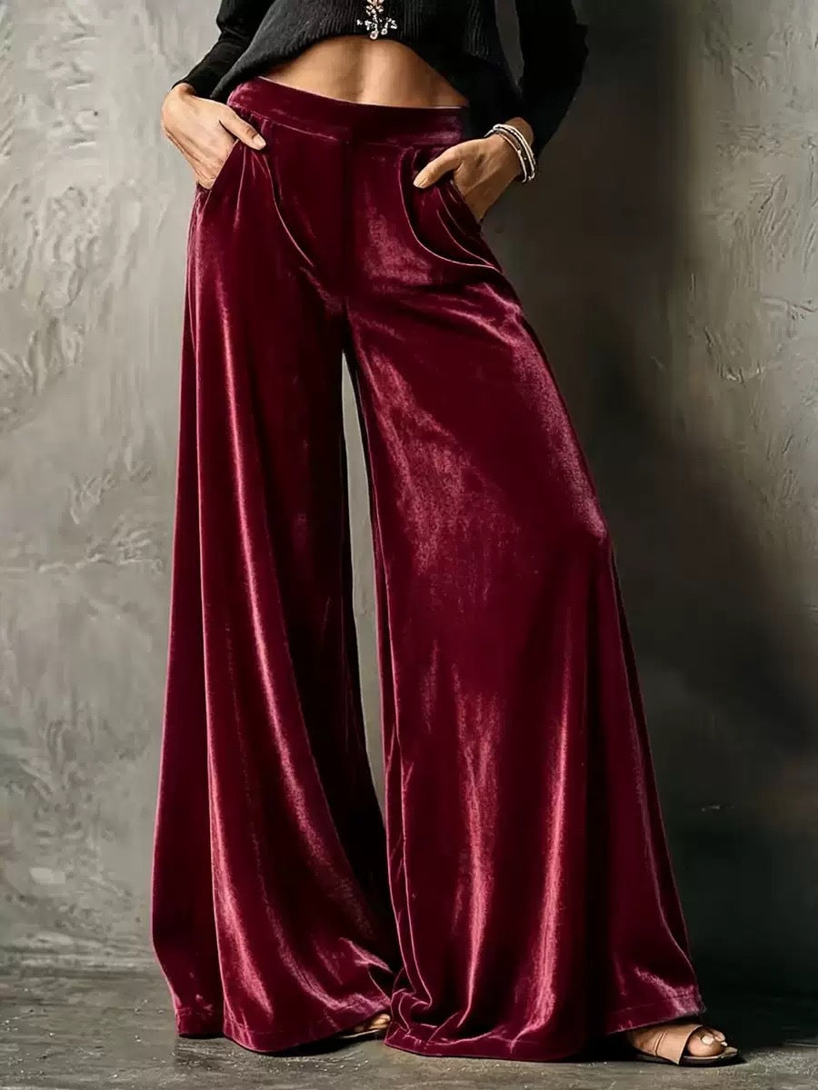 wide leg velvet trousers
