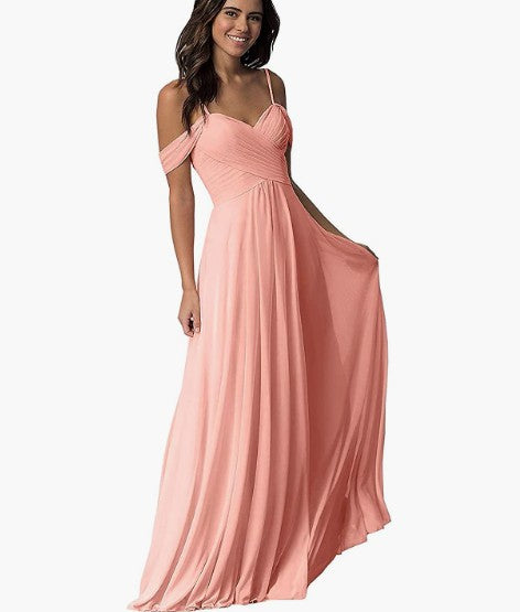 Women's off-the-shoulder chiffon pleated  gown