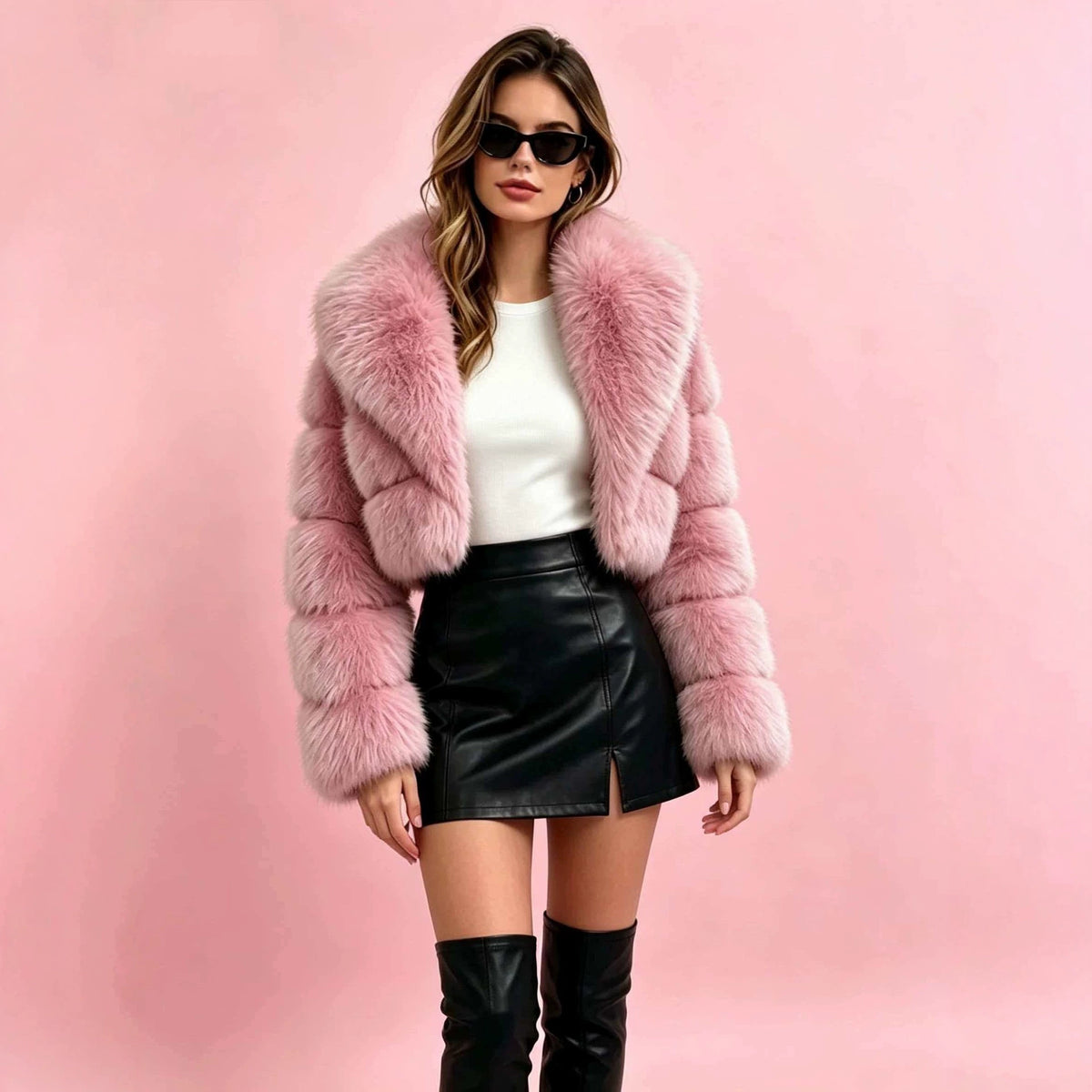 Short women's faux fur coat