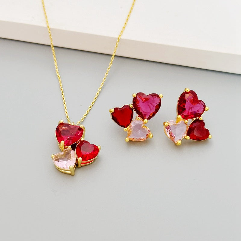 heart-shaped 925 stud earrings and matching necklace