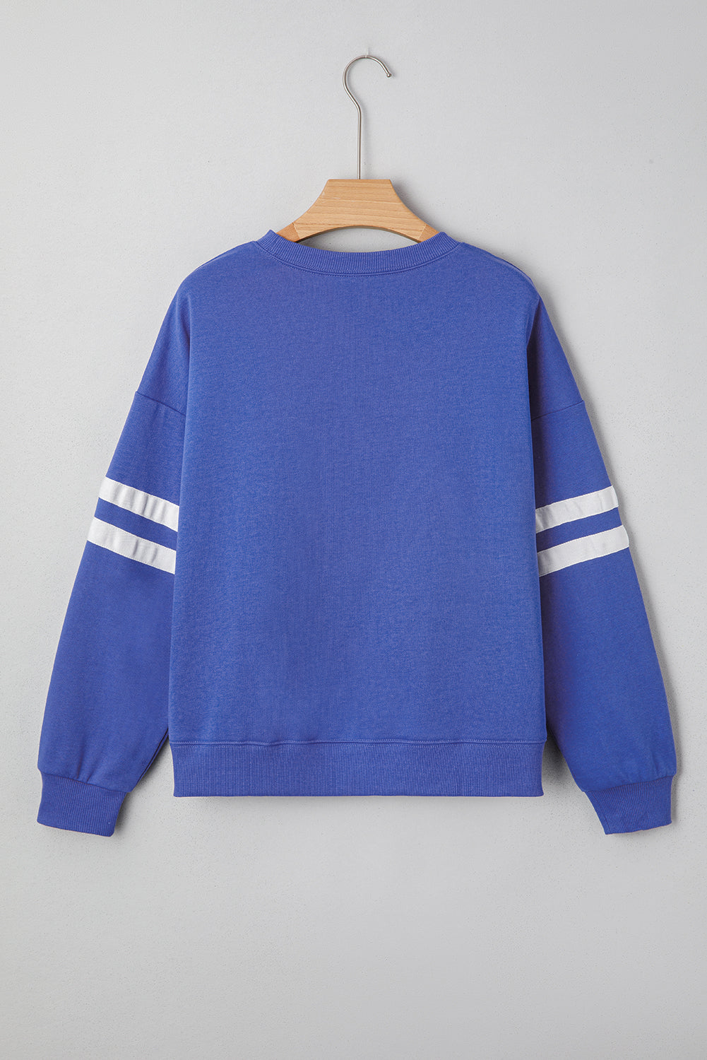 Navy Blue Preppy Striped Sleeve Loose Sweatshirt
