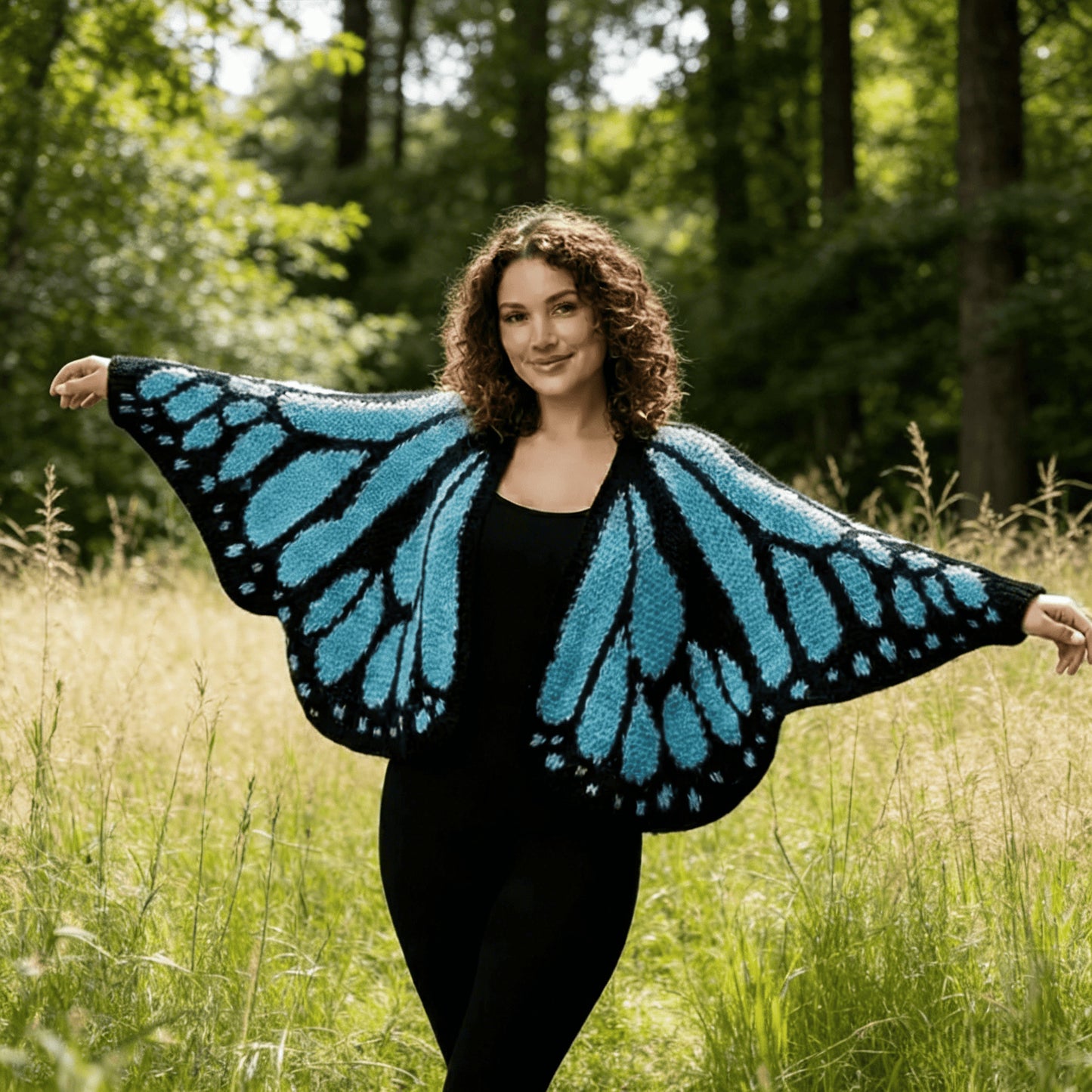 Knitted shawl butterfly cape
