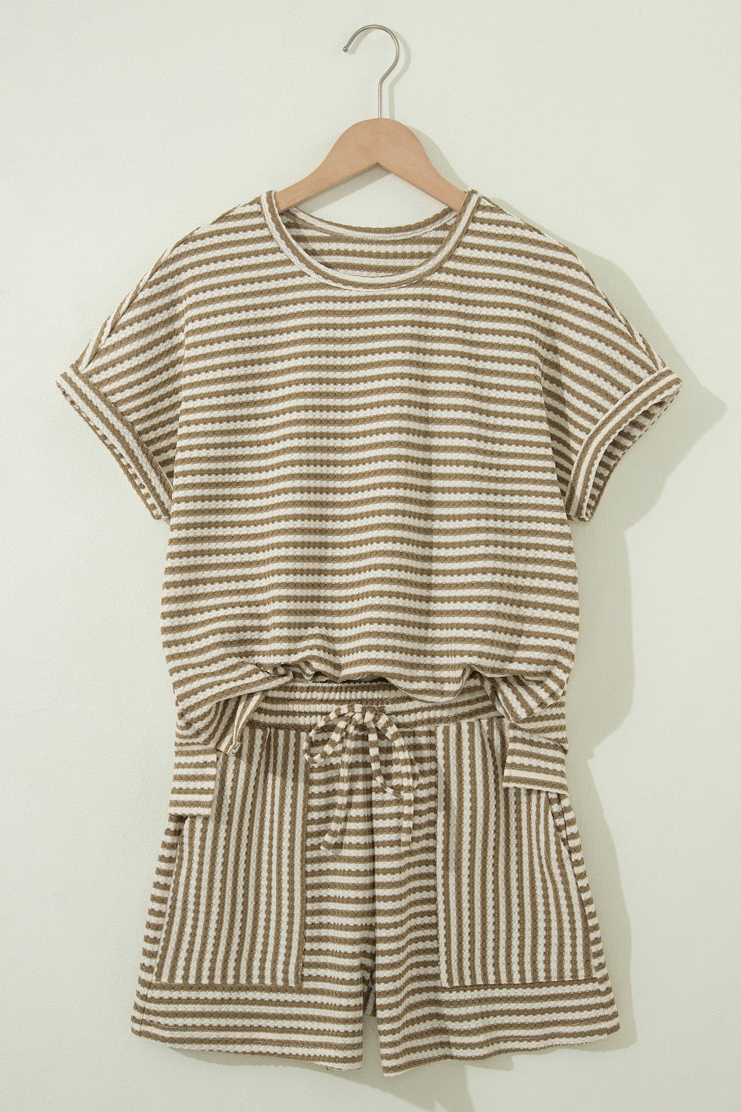 Purple Stripe Breathable Textured Knit Short 2pcs Set