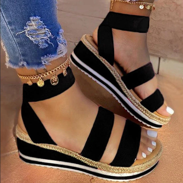 women's platform sandals with elastic straps
