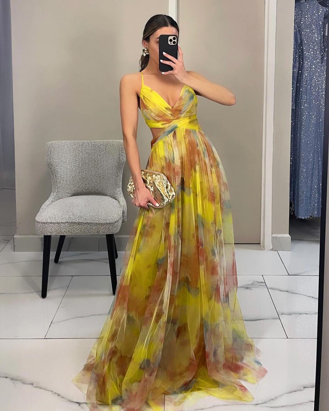 flowy printed party dress