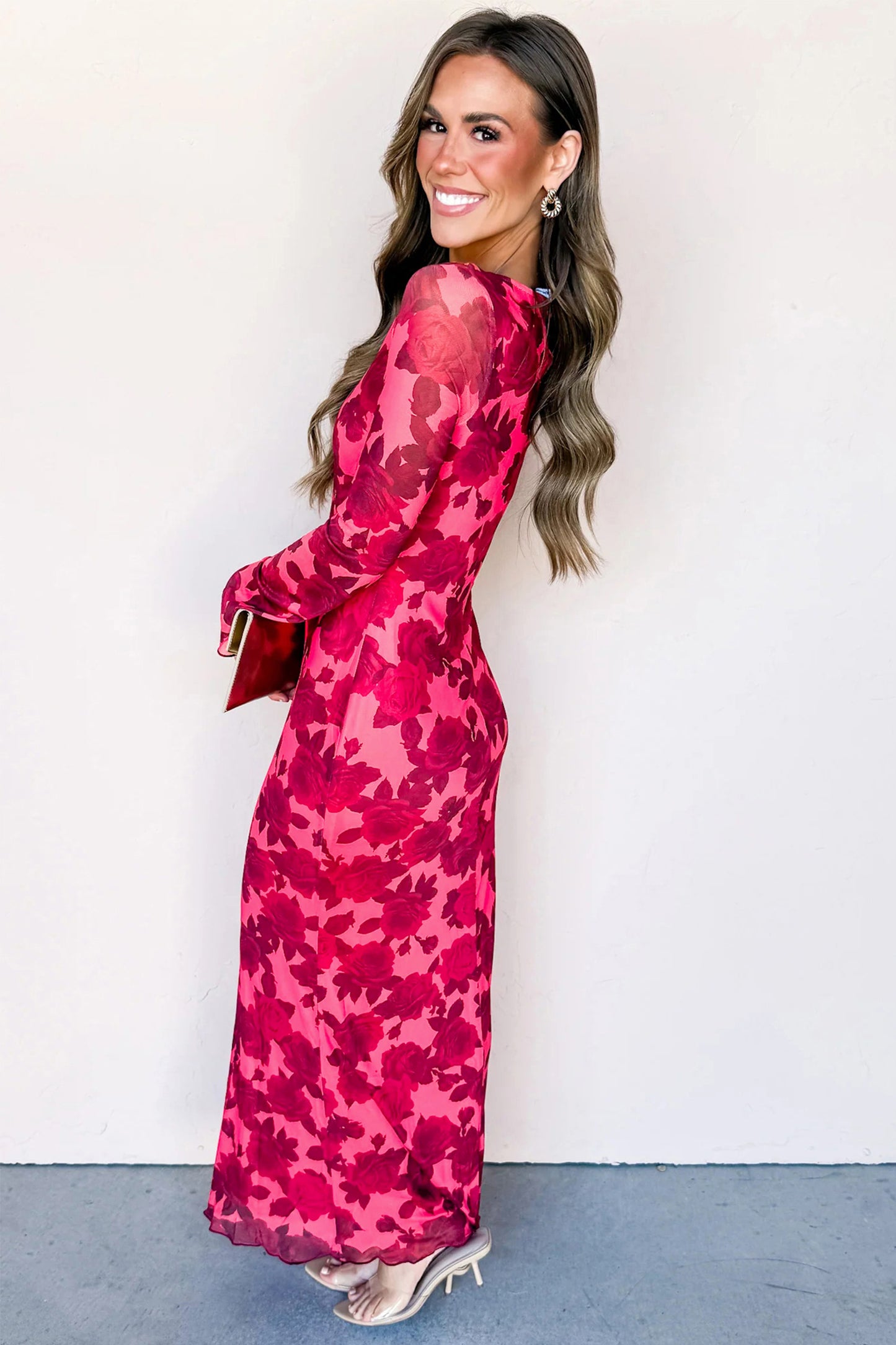 Red Holland Bell Sleeve Maxi Dress