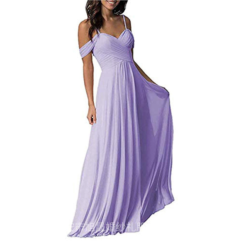 Women's off-the-shoulder chiffon pleated  gown