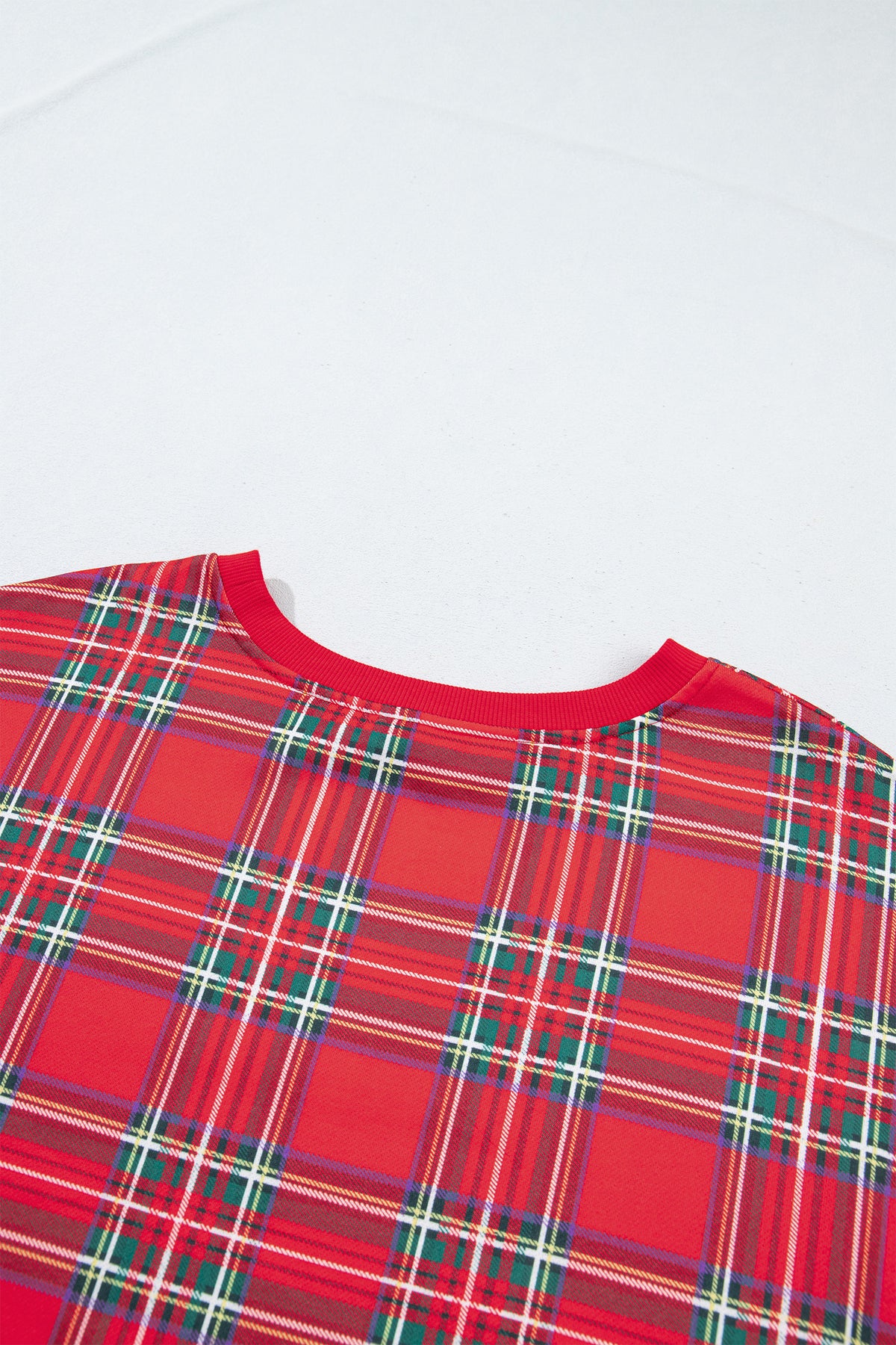 Red Plus Size Festive Plaid Long Sleeve Split Tunic Sweatshirt