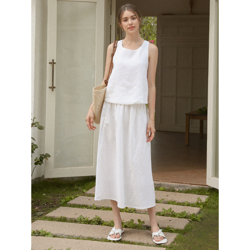 linen tank with crisscross back detail