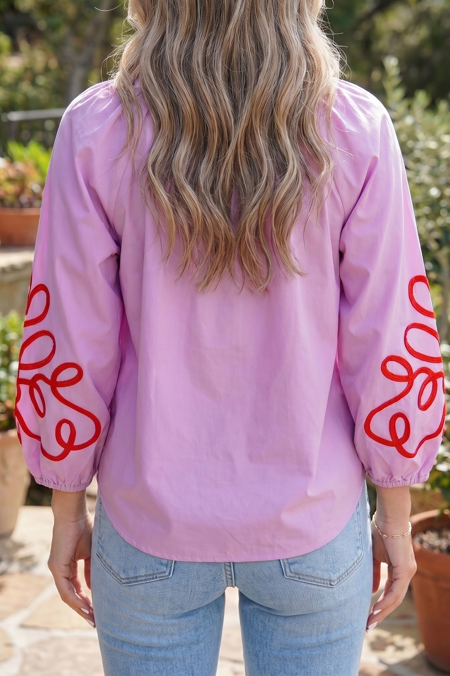 Orchid Bouquet Colorblock Long Sleeve Regular Fit Casual Pullover Top