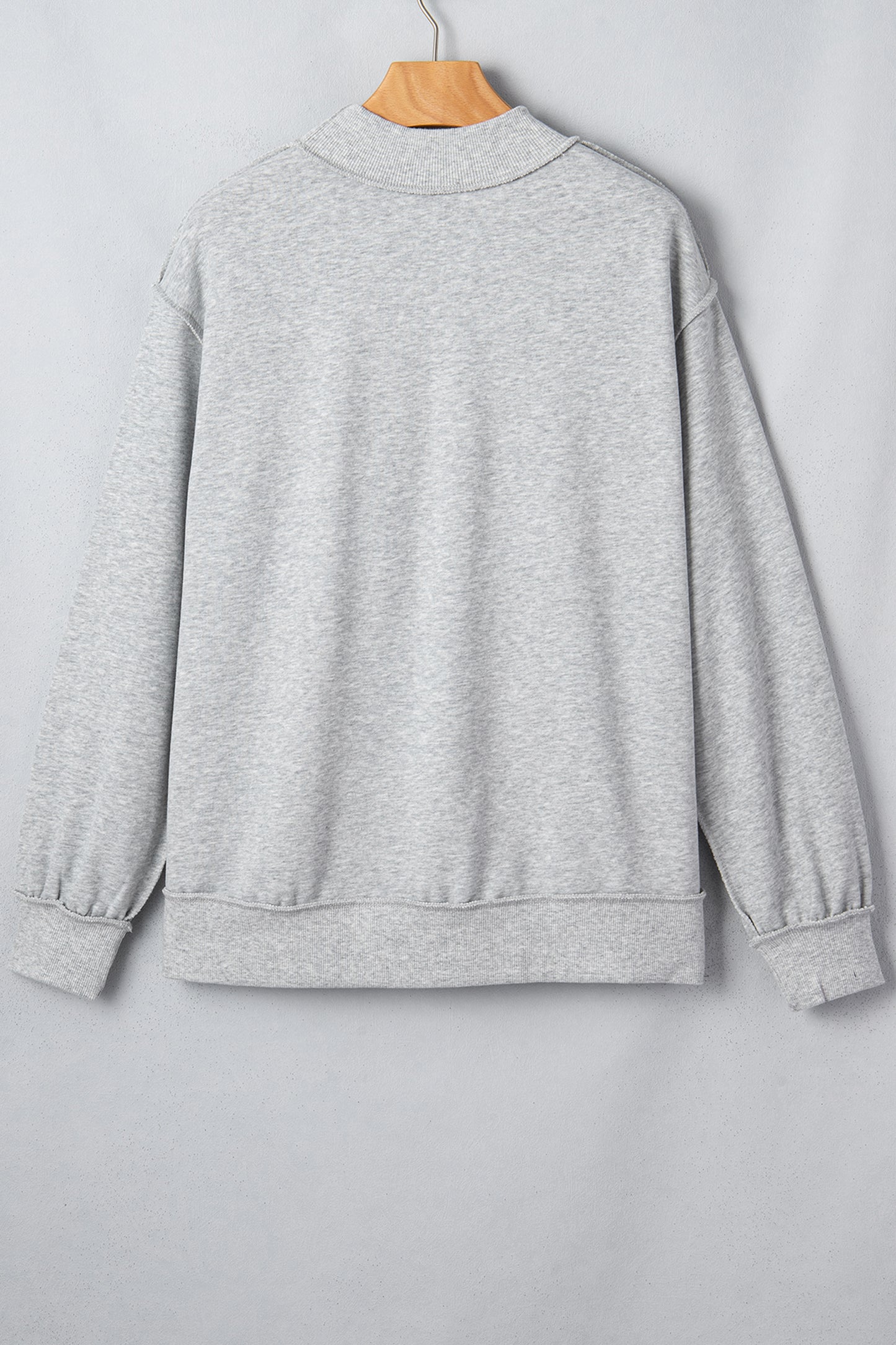 Light Grey Exposed Seam Mock Neck STATE Letter Graphic Loose Sweatshirt