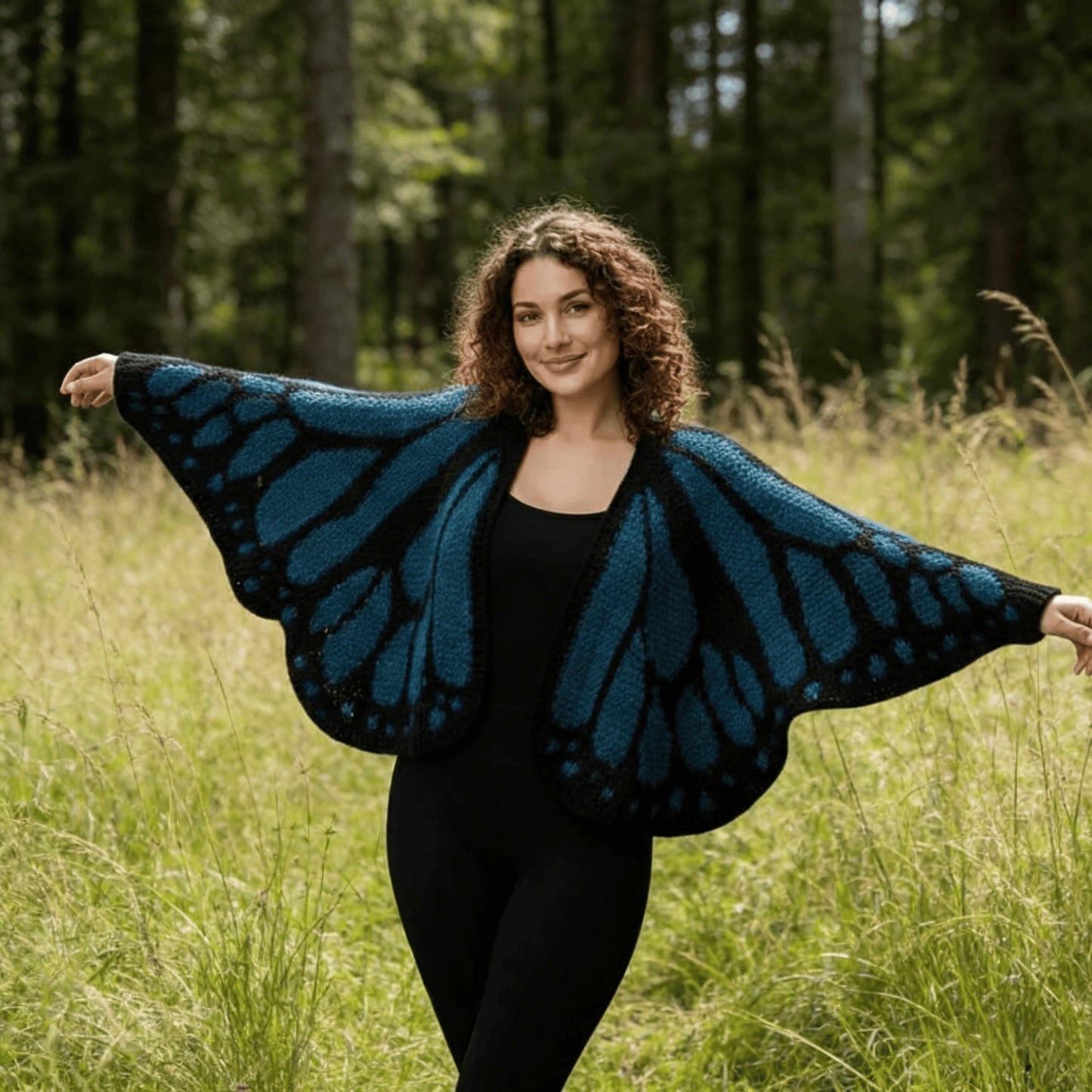 Knitted shawl butterfly cape