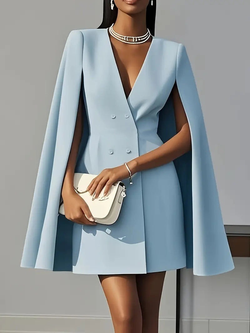double-ed shawl cape solid color suit dress