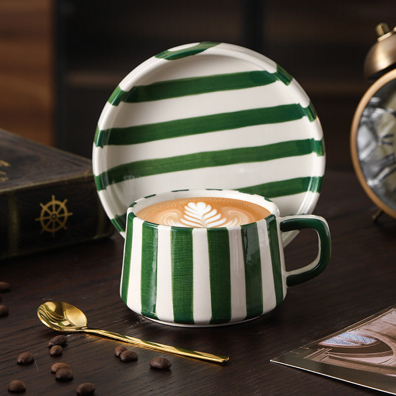 Hand-painted striped ceramic mugs