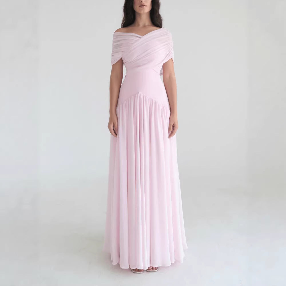 romantic shawl collar long dress