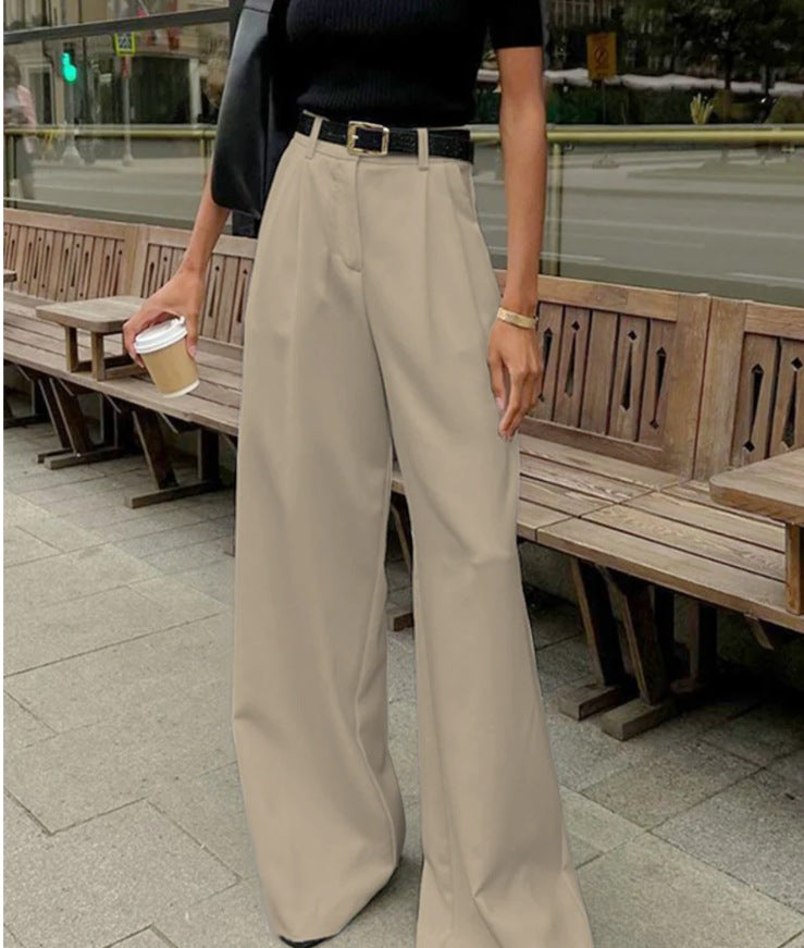 high-waisted casual pants, loose floor-length pants