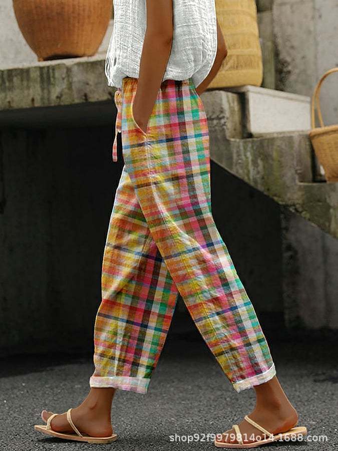 printed rolled-up casual pants