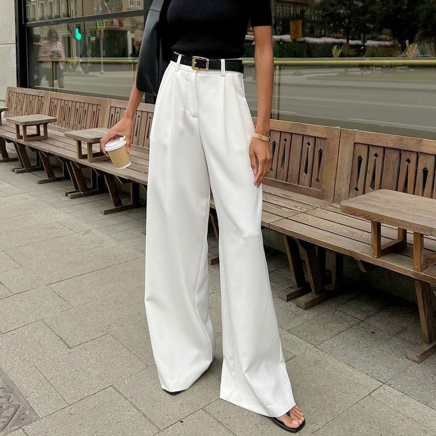 high-waisted casual pants, loose floor-length pants