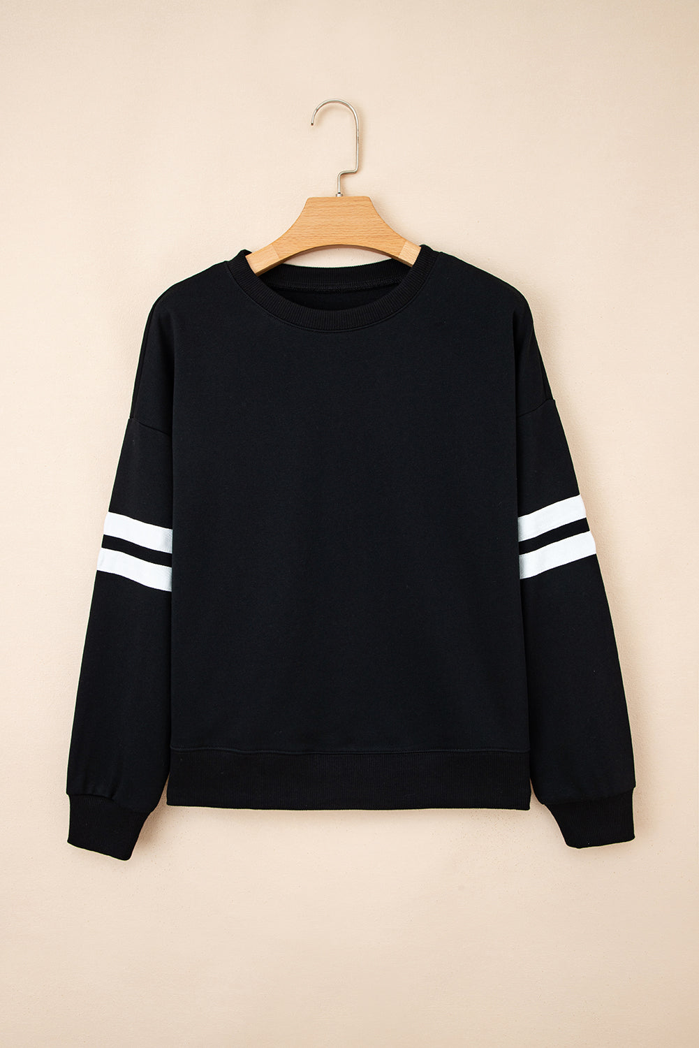 Navy Blue Preppy Striped Sleeve Loose Sweatshirt