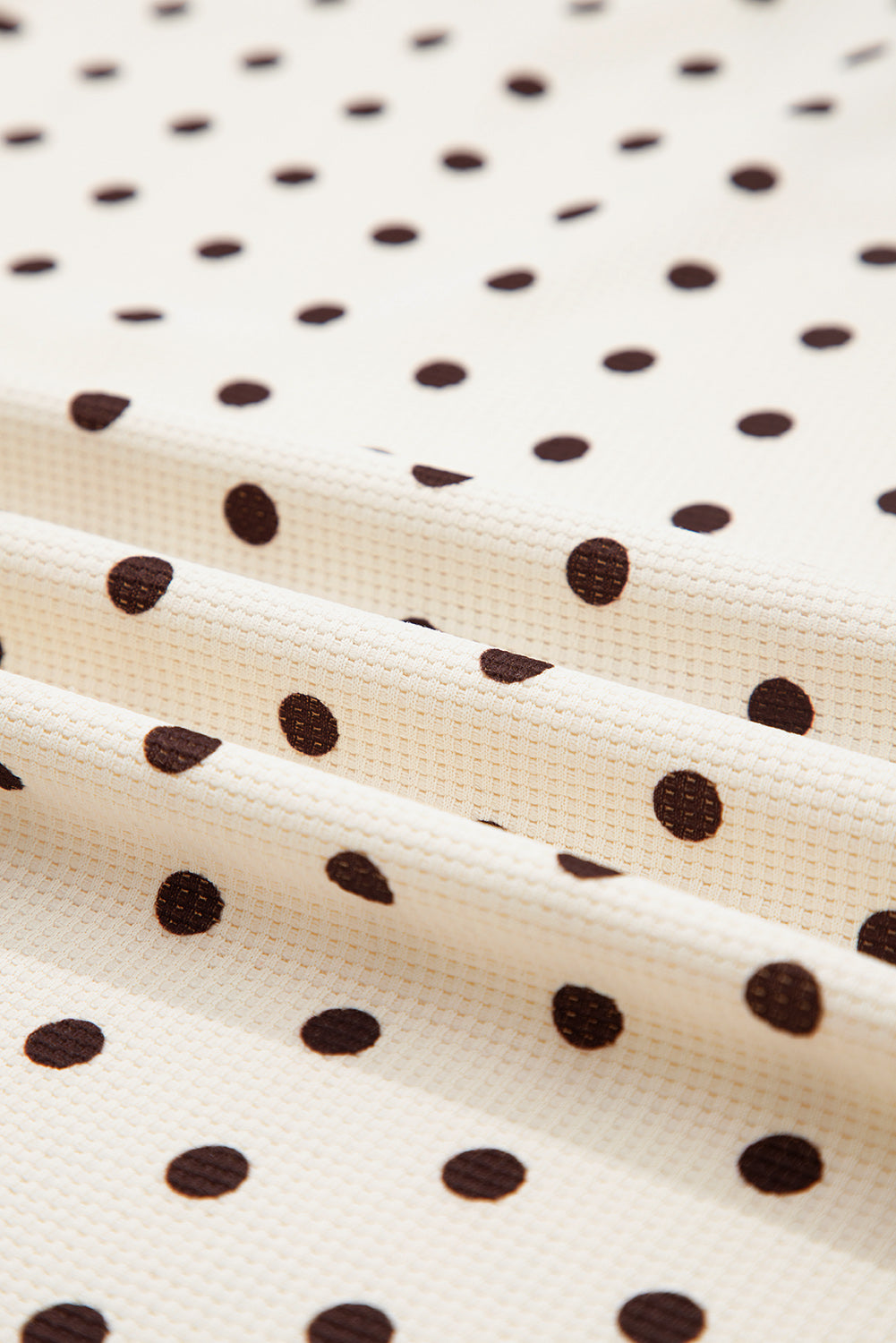 White Polka Dot Print Long Sleeve Top Drawstring Jogger Pants Lounge Set