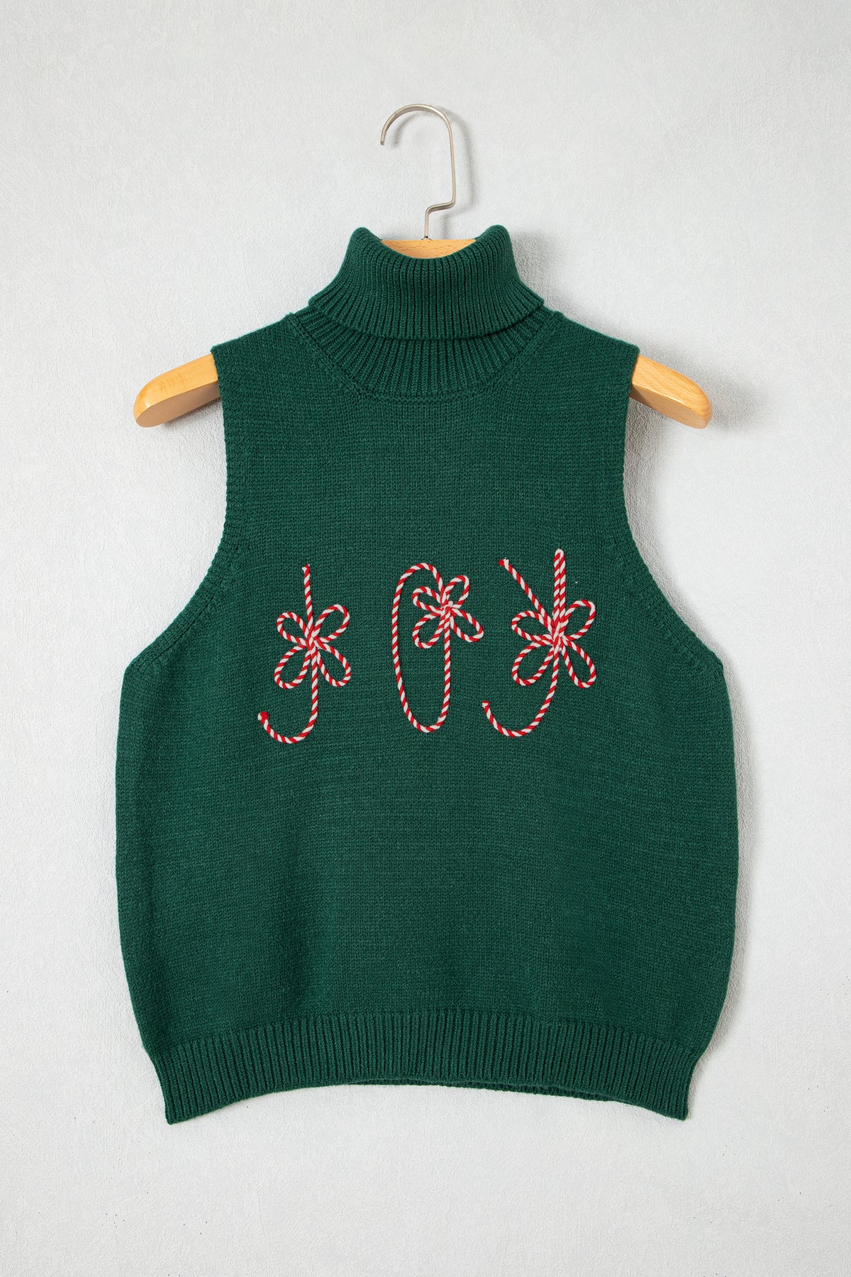 Evergreen High Neck Sleeveless Embroidered Knit Sweater Vest