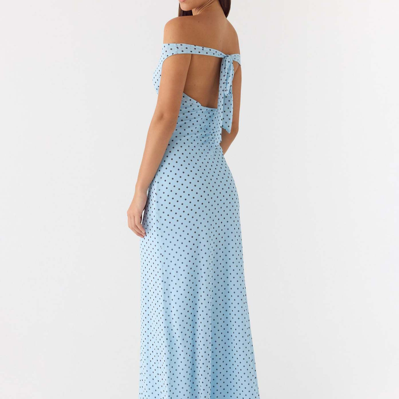 Elegant polka dot off the shoulder gown