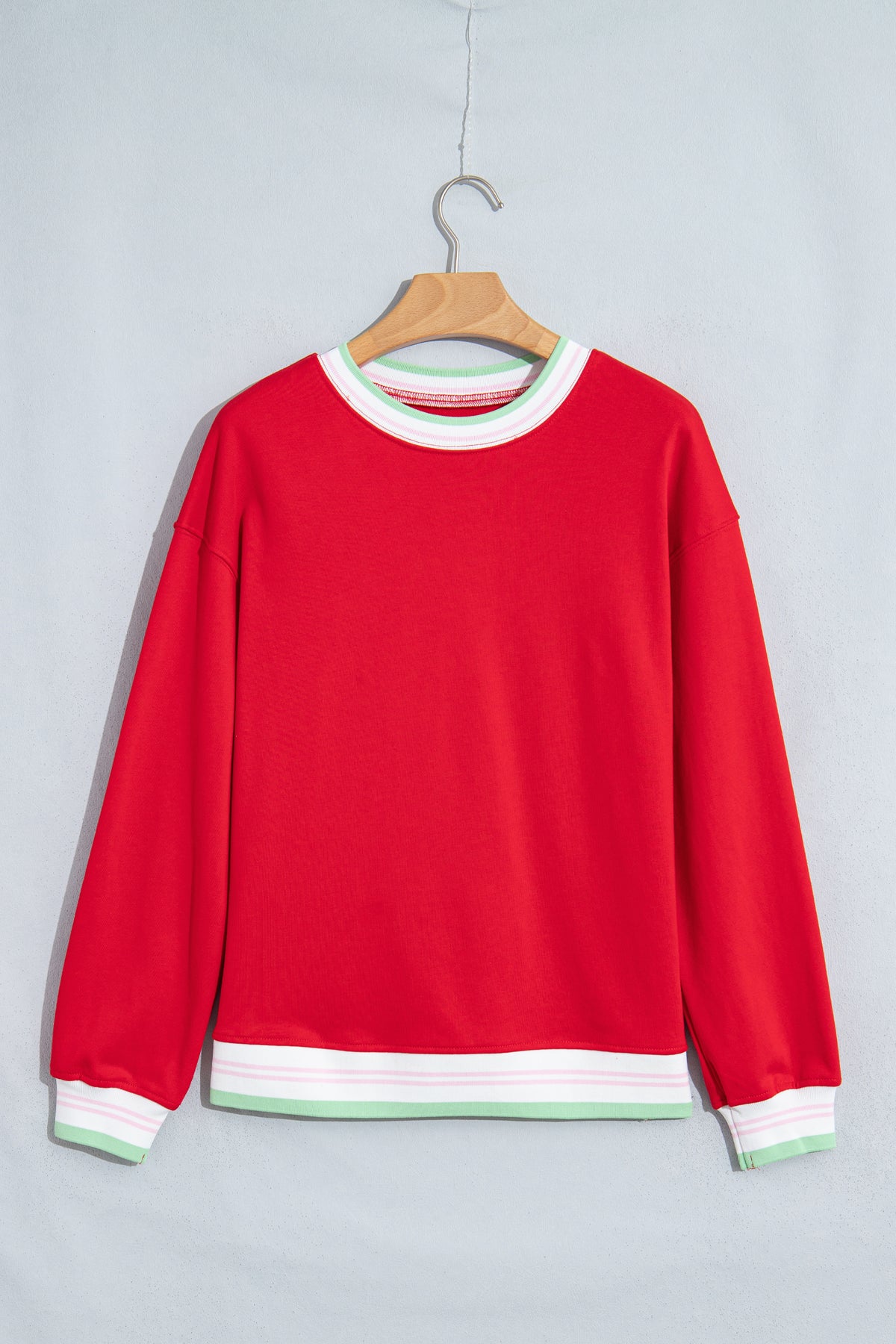 Racing Red Contrast Striped Trim Baggy Pullover Sweatshirt