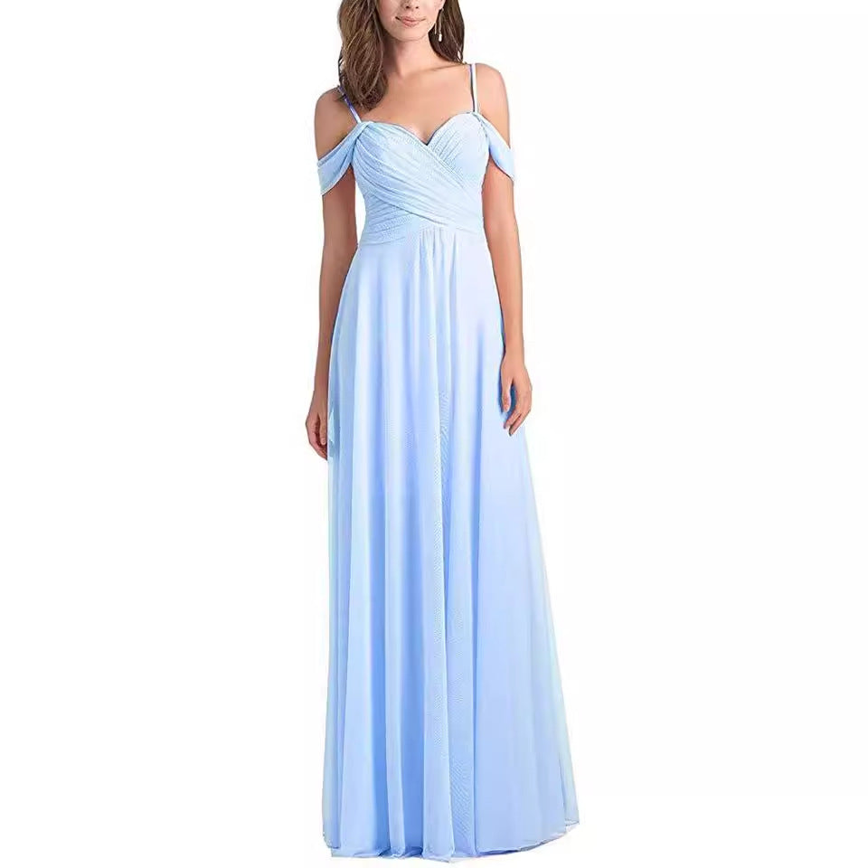 Women's off-the-shoulder chiffon pleated  gown
