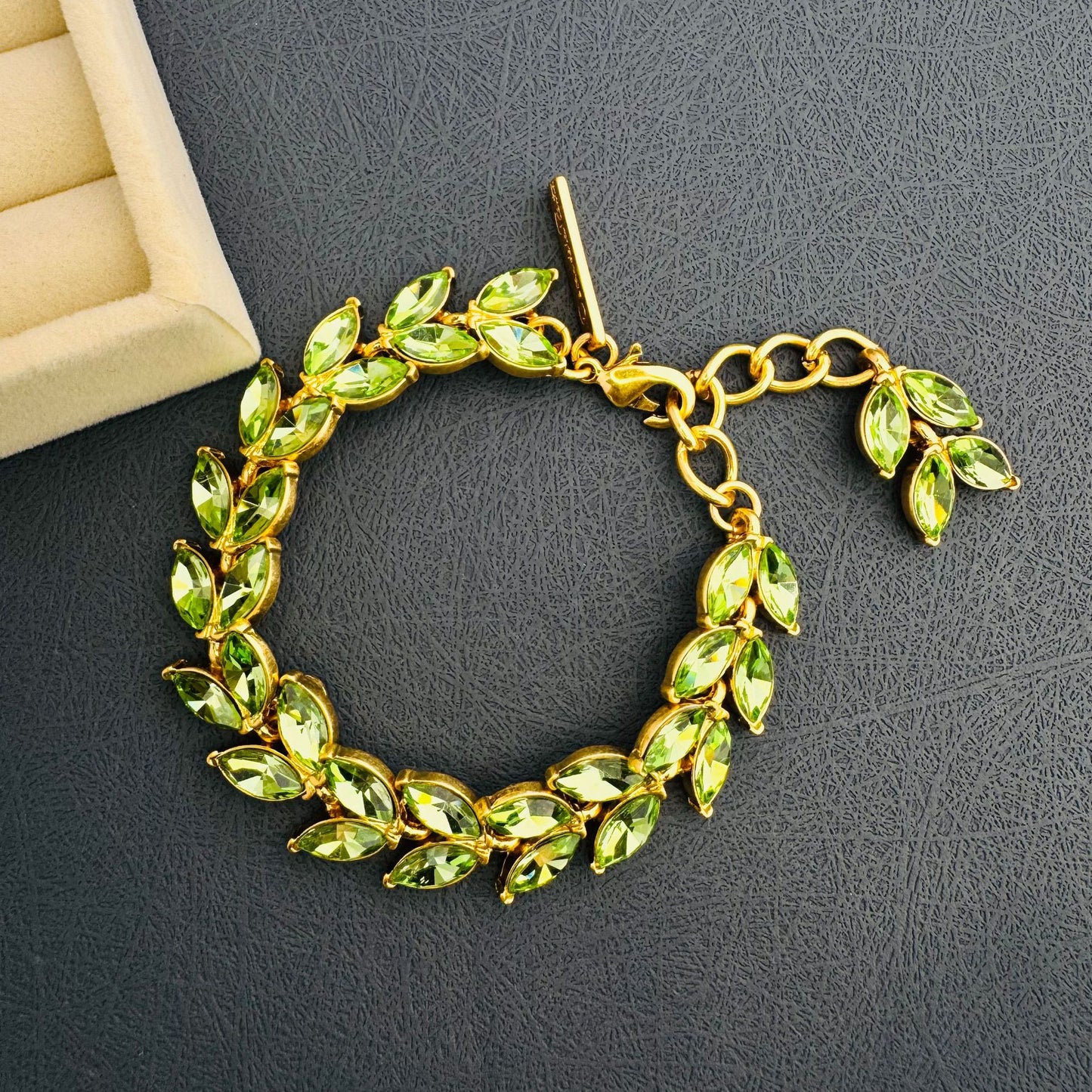 aged crystal leaf wheat ear bracelet for women