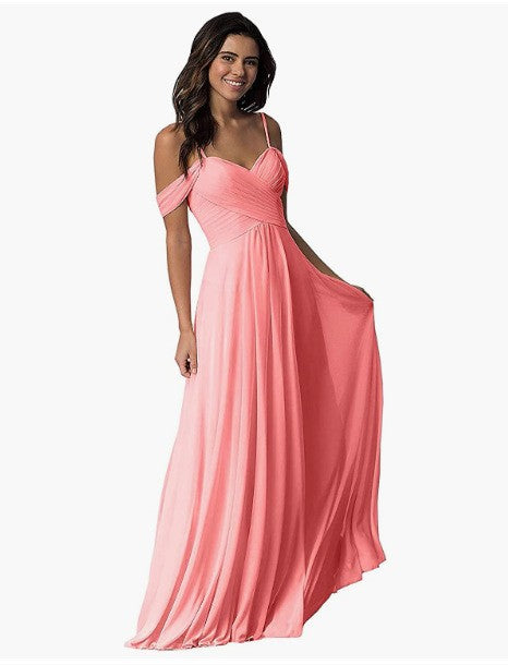 Women's off-the-shoulder chiffon pleated  gown