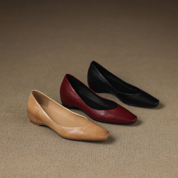 Amelier Women's Leather Flats Almond Toe Hidden Wedge