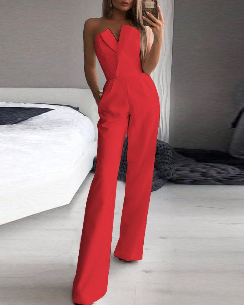 slanted lapel, mid-waist, elegant jumpsuit