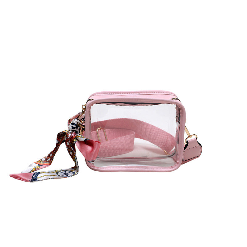 square PVC transparent bag, wide shoulder strap crossbody bag